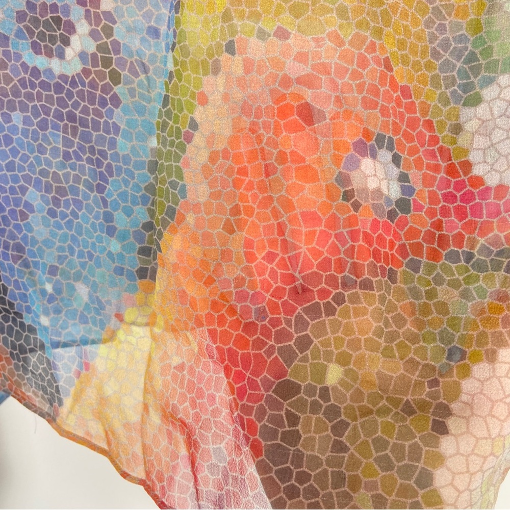 100% Silk  Abstract Art-to-Wear – Boho Feminine Sheer Vacation Summer Top - Picture 6 of 14